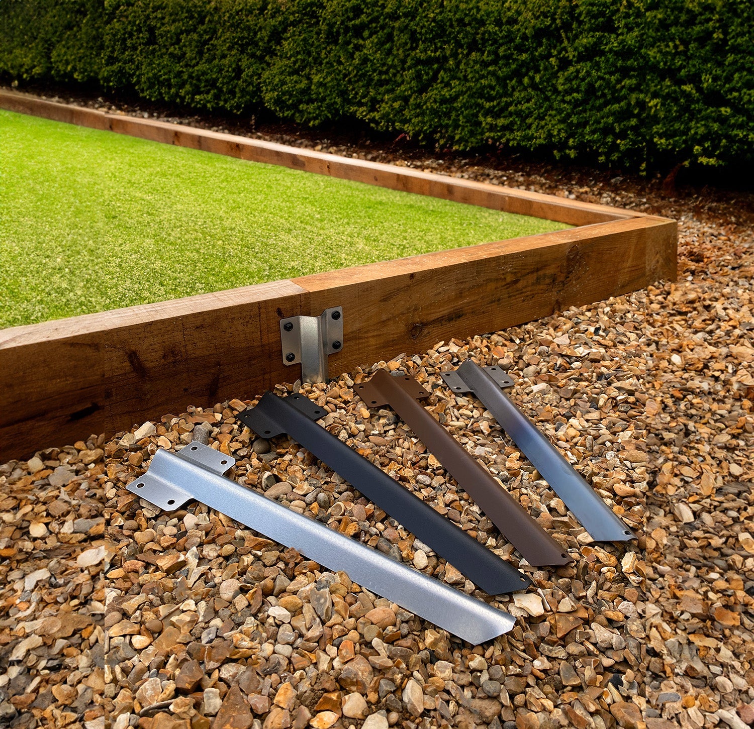 SleeperFit Single Tier Straight Railway Sleeper Bracket with Stake - Suitable for Planters, Raised Beds, Driveway & Path Edging - Indoor Outdoors