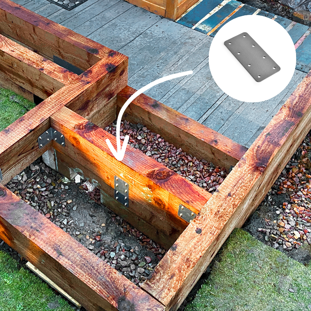 SleeperFit Standard-Size Single-Tier Internal Flat Plate Railway Sleeper Joining Bracket - Suitable for Planters, Raised Beds, Driveway & Path Edging - Indoor Outdoors