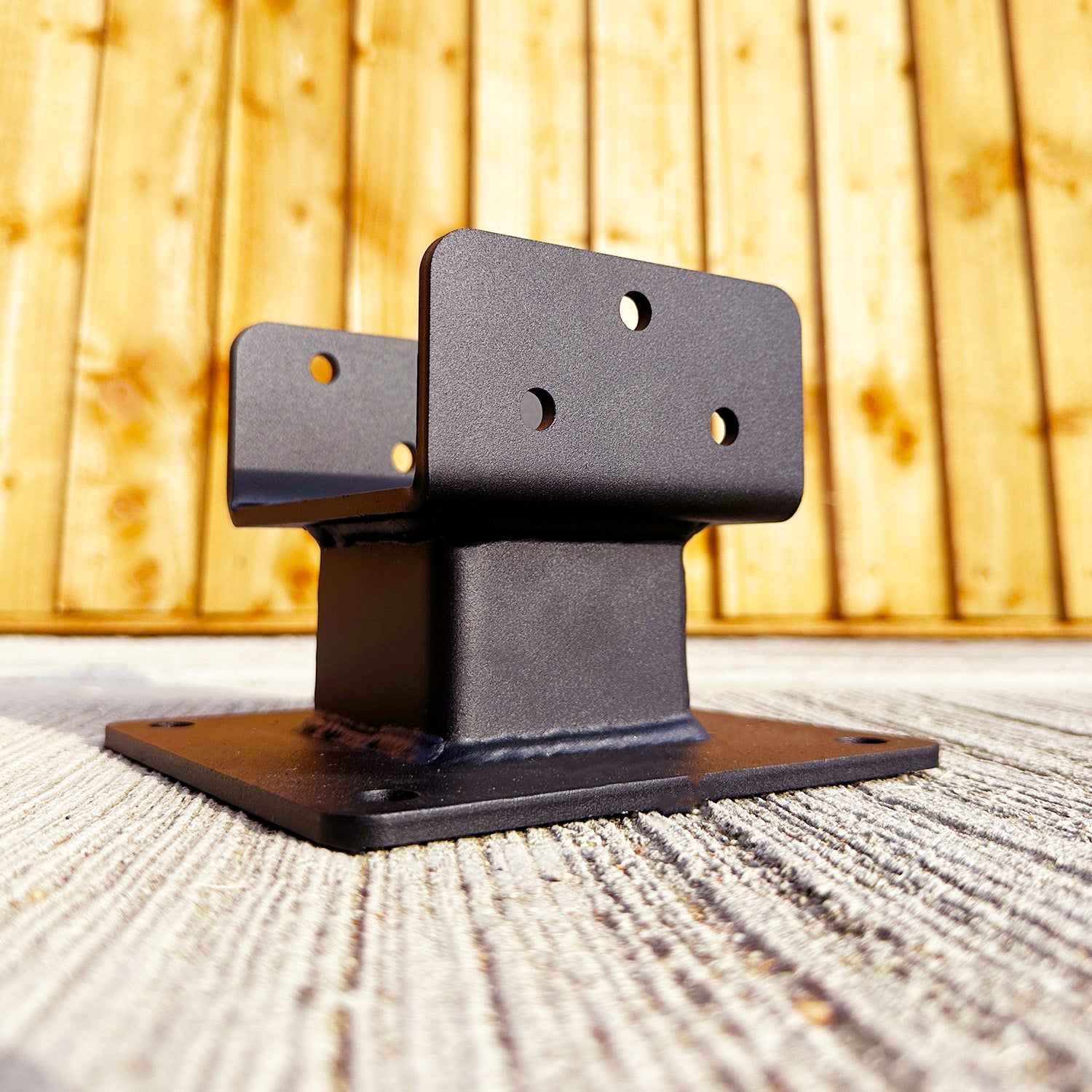 Heavy-Duty Welded Post Base Support Bracket with 60mm Raiser for 4" / 100mm Wood