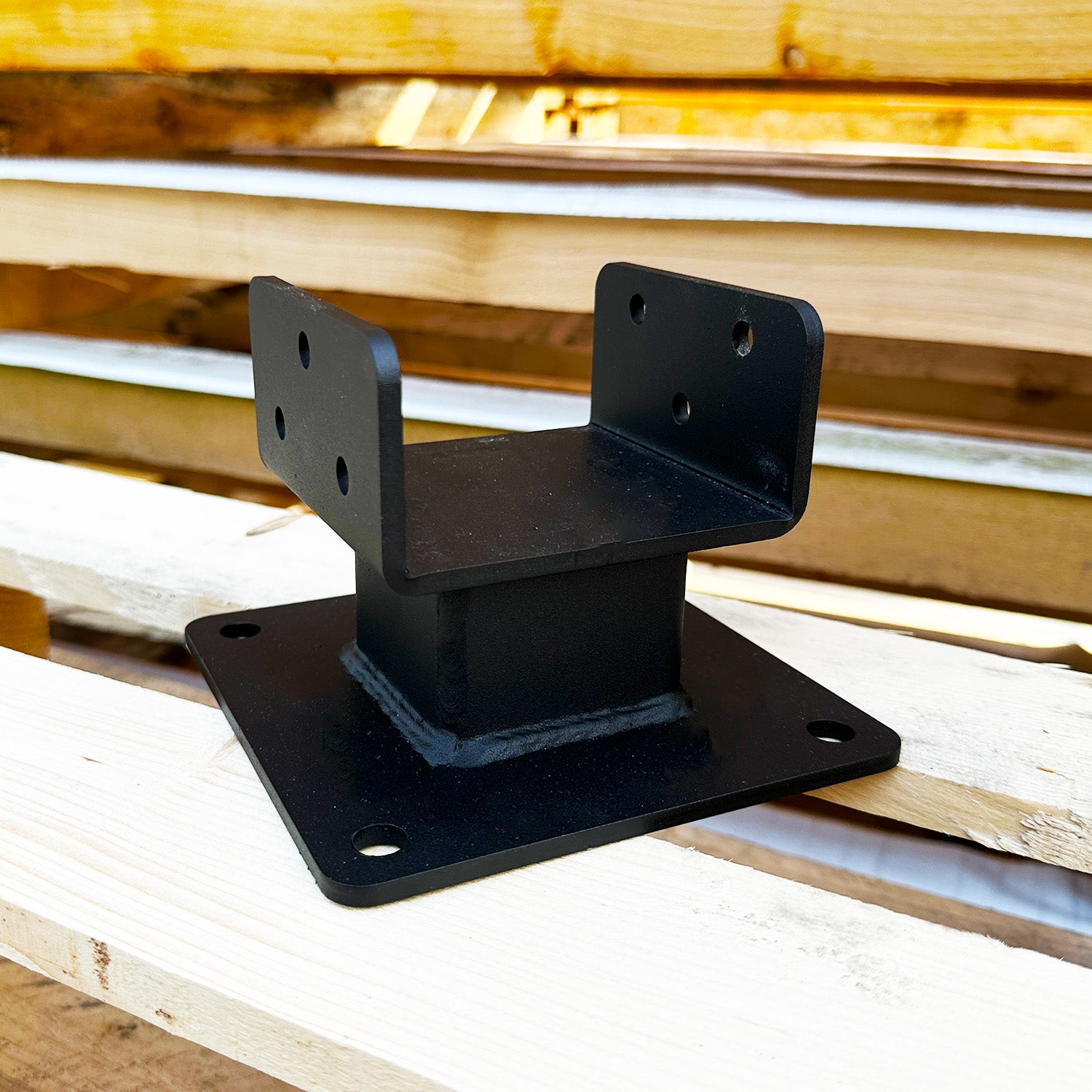 Heavy-Duty Welded Post Base Support Bracket with 60mm Raiser for 4" / 100mm Wood