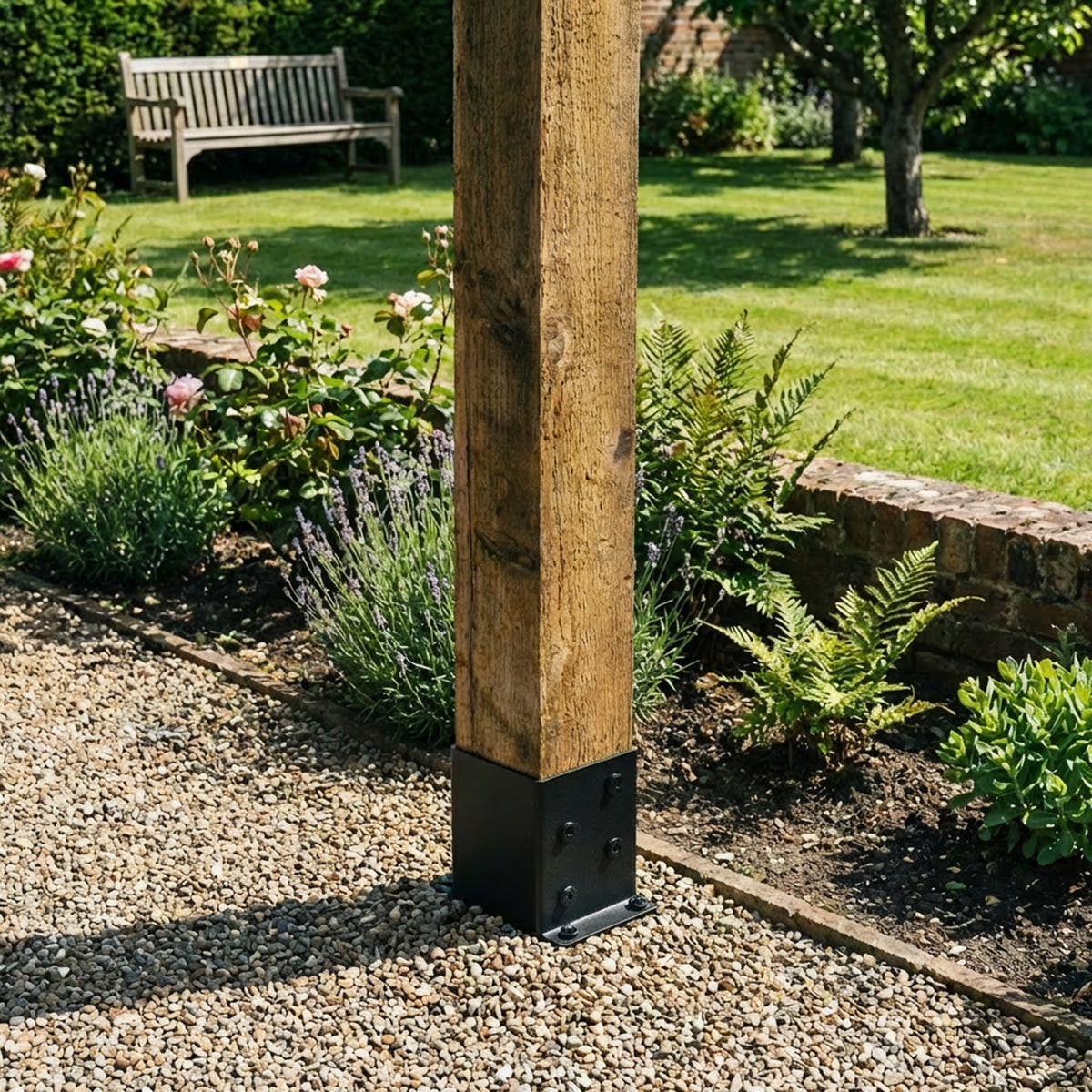 Slide-In Bolt-Down Post Base Support Bracket for 4" / 100mm Wood